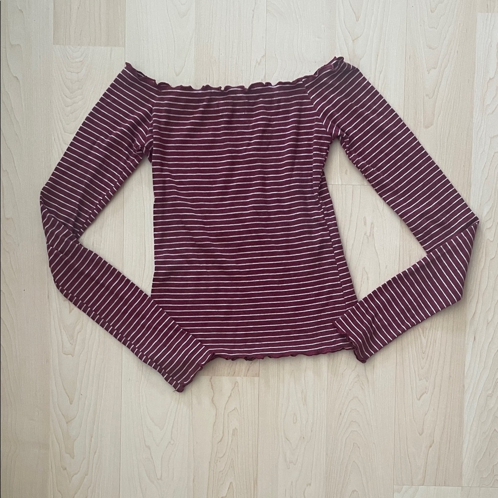 Hollister Red and White Stripe off the shoulder top